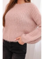 Svetr z mohairu dámský s nabíranými rukávy bordový Svetr z mohairu dámský s nabíranými rukávy bordový