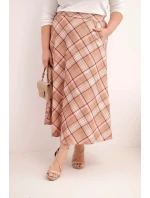 Dámská sukně Plus Size v kostkovaném vzoru s širokým lemem camelová