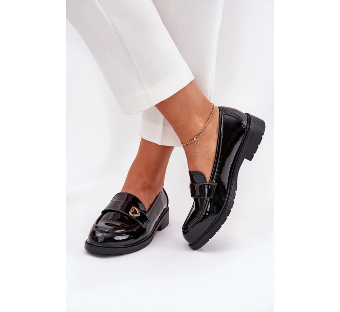 Lakovane Dámské Mokasíny Se Srdíčkem Černé S.Barski HY51-379