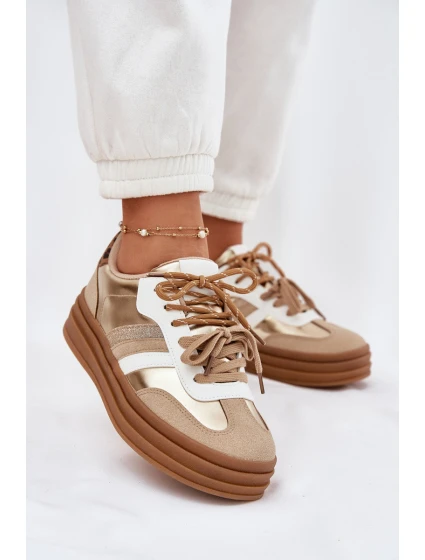 Dámské Tenisky Na Platformě S Šněrováním Leopardí Zlaté model 21696198 - Boto