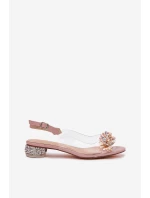 Průhledné sandály na nízkém podpatku se zdobením D&A MR51-709 růžové
