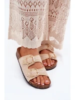 Háčkované dámské pantofle se zlatými přezkami béžové Fenira Háčkované dámské pantofle se zlatými přezkami béžové Fenira