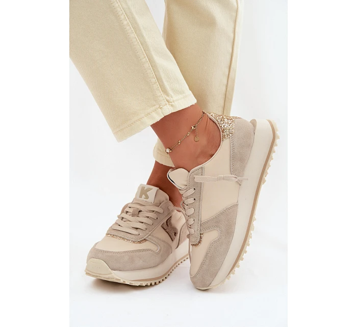 Kožené Semišové Dámské Tenisky Na Platformě  Béžové model 22073057 - VINCEZA