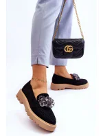 Módní semišové mokasíny s krystaly Černé Demeris