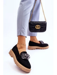 Módní semišové mokasíny s krystaly Černé Demeris