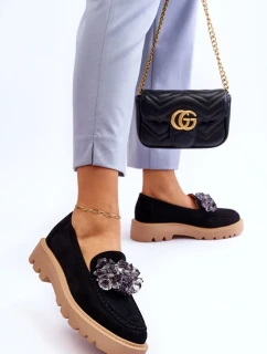 Módní semišové mokasíny s krystaly Černé Demeris