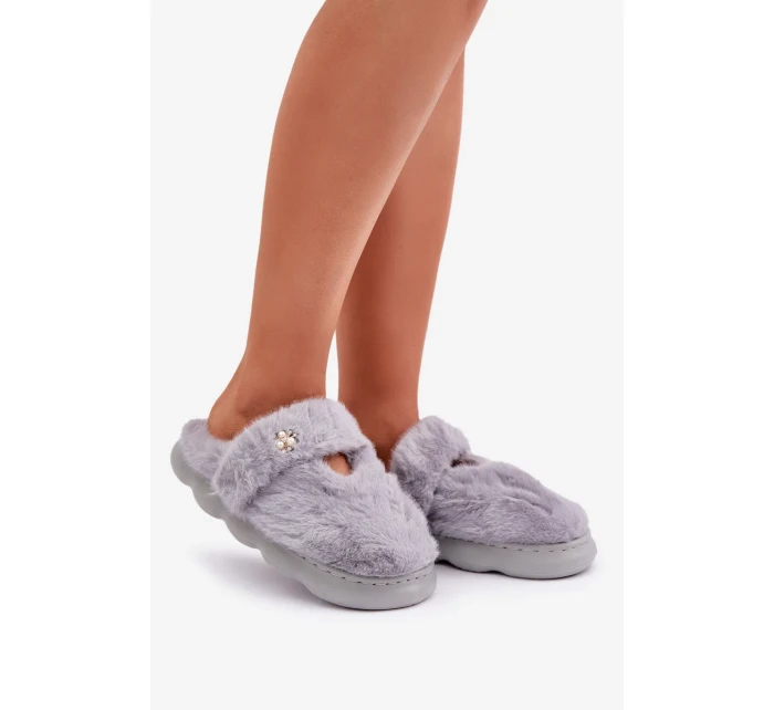 Futrzane Pantofle S Malou Broží Šedé Primaria