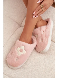 Dámské chlupaté papuče s květinami – růžové Selinne