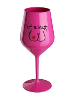 ŘIŤ SE SRDCEM - růžová nerozbitná sklenice na víno 470 ml