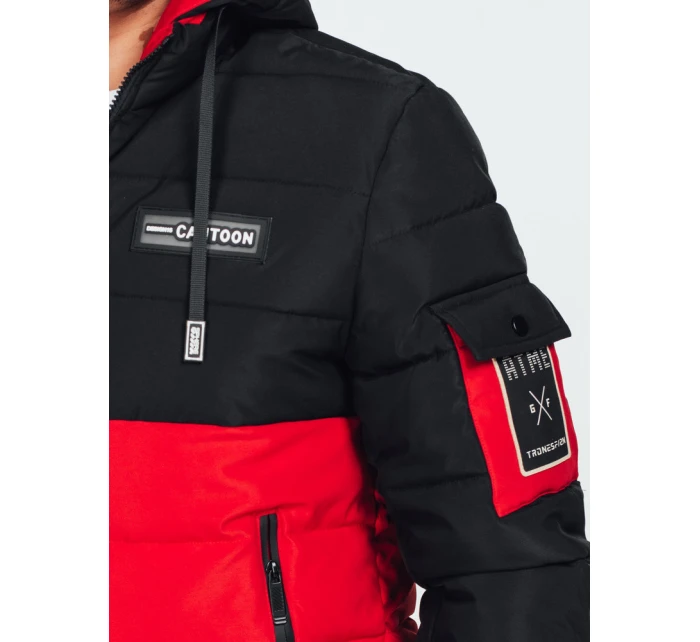Pánská zimní bunda s kapucí černo-červená FashionStreet TX5052
