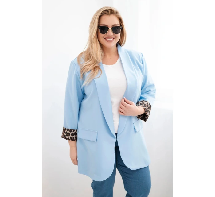 Dámská sako Plus Size s podšívkou v leopardím vzoru modrá