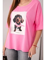 Dámská bavlněná oversize halenka s potiskem "Dog Fashion" růžová