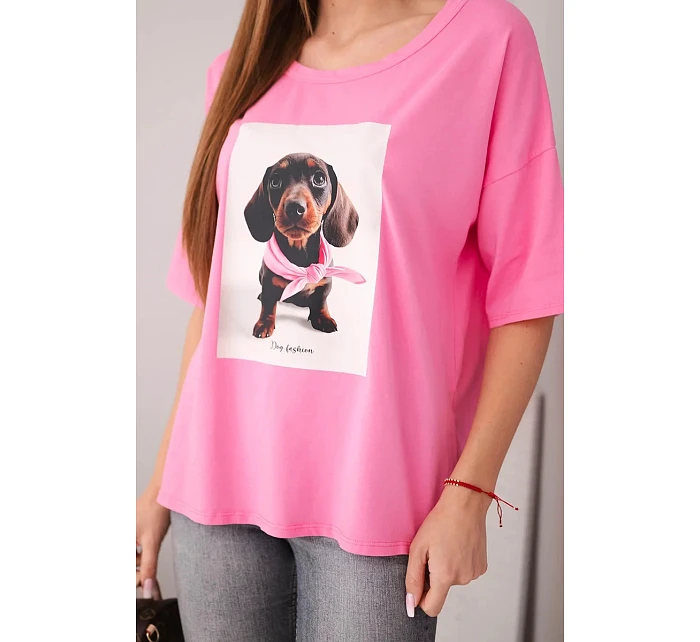 Dámská bavlněná oversize halenka s potiskem "Dog Fashion" růžová