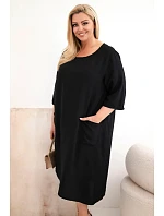 Dámské šaty Plus Size viskózové s kapsami krátký rukáv černá Dámské šaty Plus Size viskózové s kapsami krátký rukáv černá