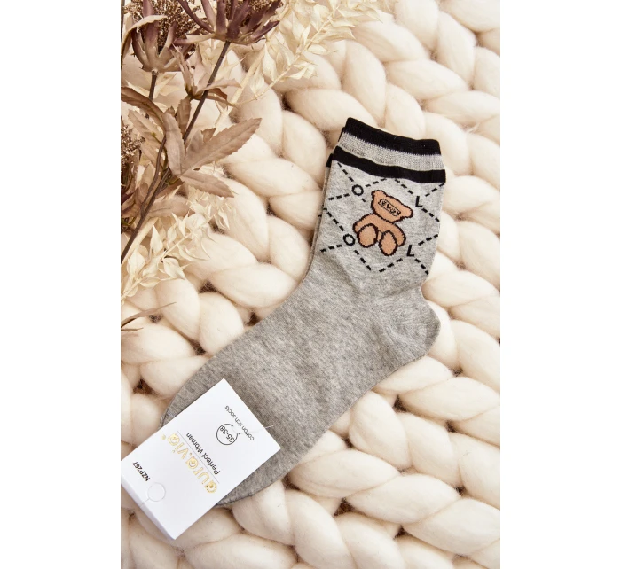 Dámské Ponožky S Vzorem A Medvídkem Šedé