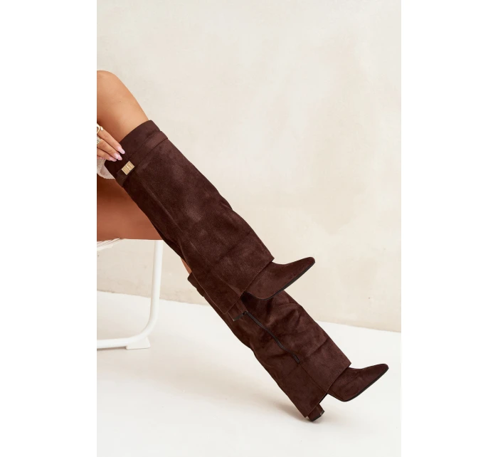 Kozačky Eko Podpatky Na Zip Zateplené  Čokoládové model 21704760 - Boto