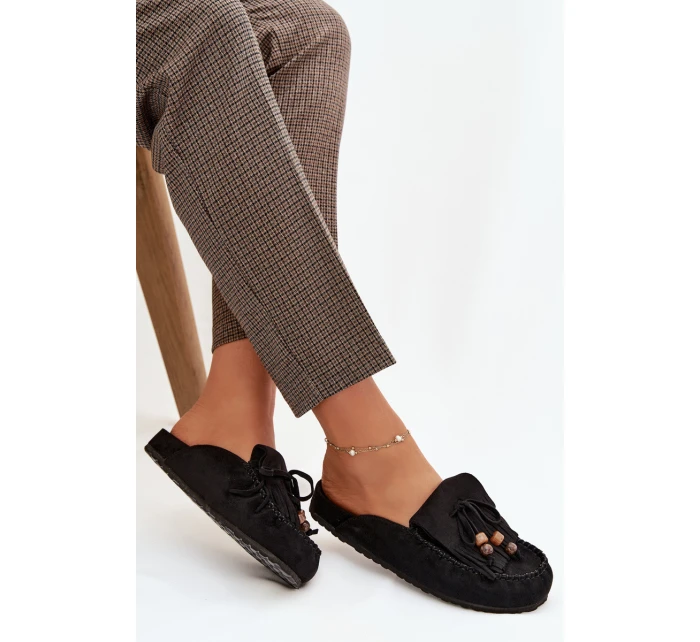 Dámské pantofle s třásněmi a korálky Černé model 21919146 - Boto