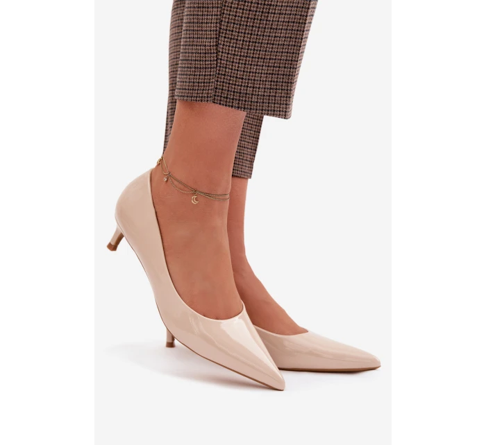 Lakované lodičky na nízkém podpatku Béžové model 22037714 - Boto