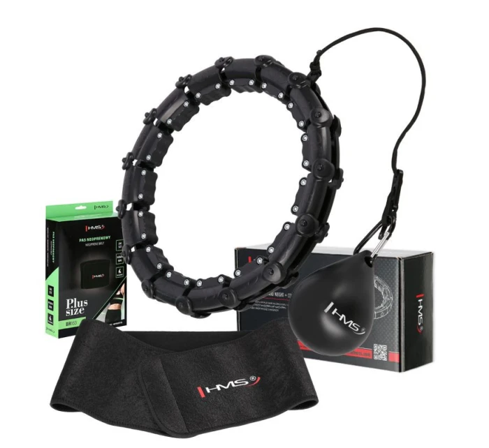 Hula Hop set HHW11 BLACK s výstupky a závažím + opasek BR163 BLACK PLUS SIZE HMS Hula Hop set HHW11 BLACK s výstupky a závažím + opasek BR163 BLACK PLUS SIZE HMS