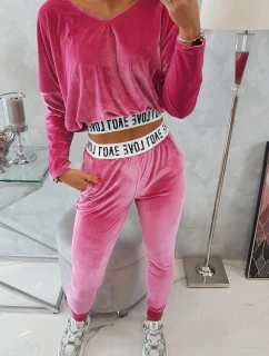 Velurová souprava s kapucí fuchsiová