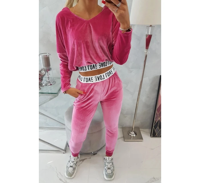 Velurová souprava s kapucí fuchsiová