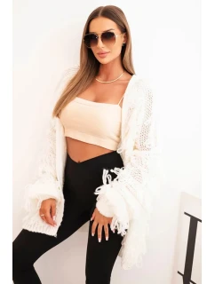 Dámský cardigan s třásněmi a volným střihem ecru