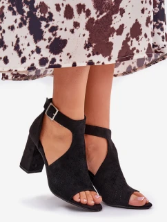 Sandály S Vzorem Na Podpatku Eko Semišové Černé model 21687440 - Boto