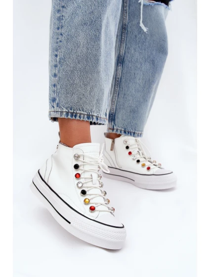 Kožené Vysoké Tenisky Dámské model 21691449 Bílé - Goe