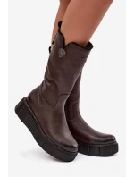 Dámské kožené kozačky s vlnou Zazoo 70121 čokoládové