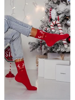 Dámské vánoční ponožky s motivem soba – červené