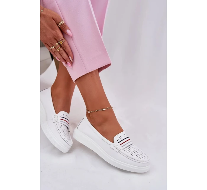 Dámské kožené mokasíny model 21834417 – bílé - Kesi