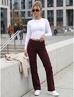 Dámské džíny s širokými nohavicemi a vysokým pasem, vínové, FashionStreet UY3090