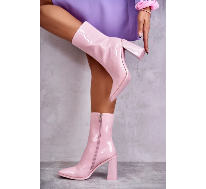 Dámské lakované kozačky Růžove model 21596921 - Boto