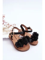 Módní dětské sandály s květy černe Poly Módní dětské sandály s květy černe Poly