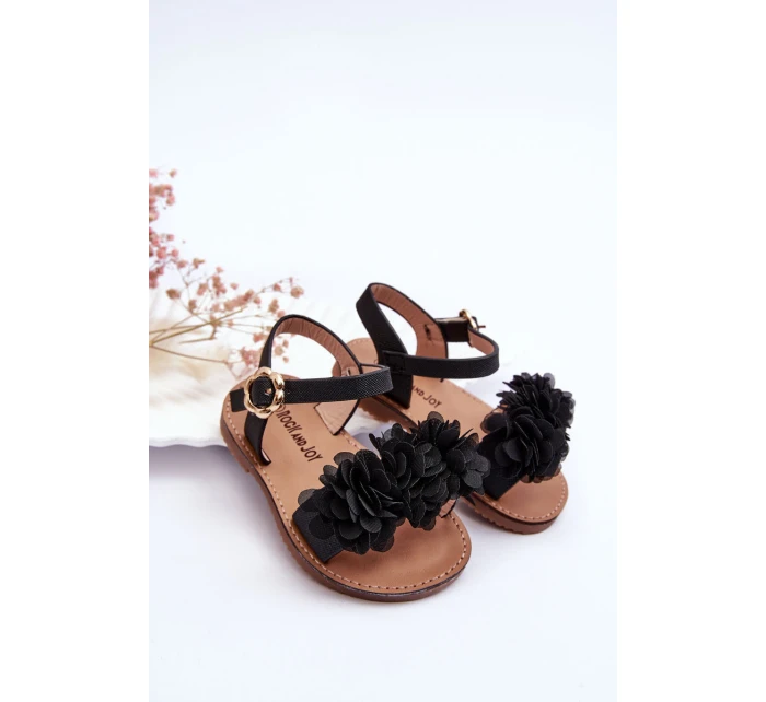 Módní dětské sandály s květy černe Poly Módní dětské sandály s květy černe Poly