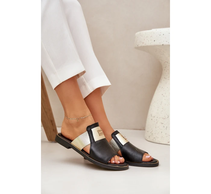 Elegantní Pantofle Z Přírodní Kůže Na Plochém Podpatku model 21684075 Černé - Zazoo Elegantní Pantofle Z Přírodní Kůže Na Plochém Podpatku model 21684075 Černé - Zazoo