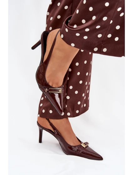 Lakované Lodičky Na Jehlovém Podpatku Se Zlatou Čokoládové model 21704641 - Boto