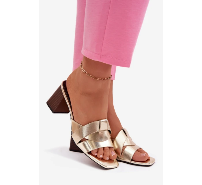 Dámské sandály na podpatku s pásky Eko kůže zlaté Corivelle