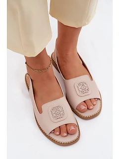 Kožené dámské sandály na ploché podrážce s ozdobou model 22133791 Nude - S.Barski