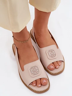 Kožené dámské sandály na ploché podrážce s ozdobou S.Barski KV61-6018 Nude