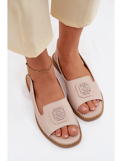 Kožené dámské sandály na ploché podrážce s ozdobou S.Barski KV61-6018 Nude