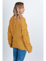 Dámský pletený svetr s mašlemi - horčicová,