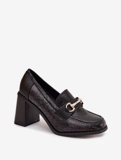 Dámské polobotky na sloupku s ražbou a zlatým detailem Novella – černé