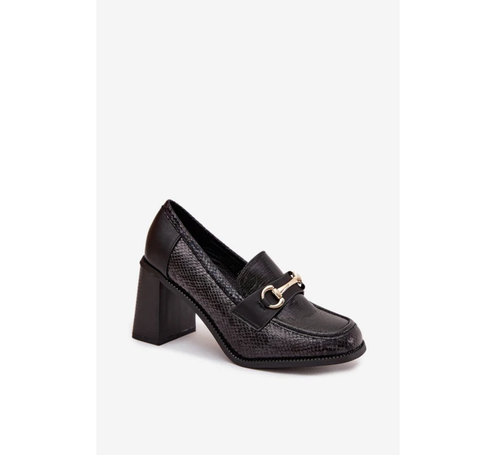 Dámské polobotky na sloupku s ražbou a zlatým detailem Novella – černé