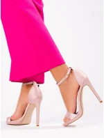 Zajímavé dámské sandály růžové na jehlovém podpatku Zajímavé dámské sandály růžové na jehlovém podpatku