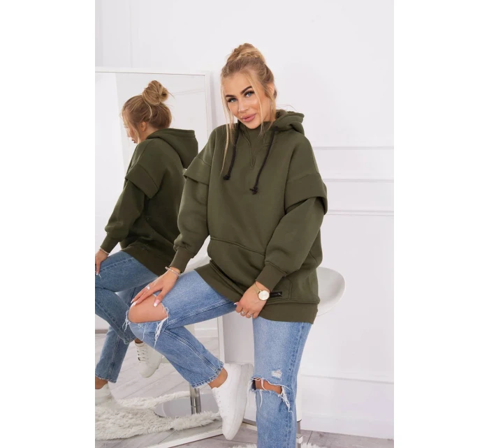 Zateplená halenka s polovičním rolákem khaki barvy