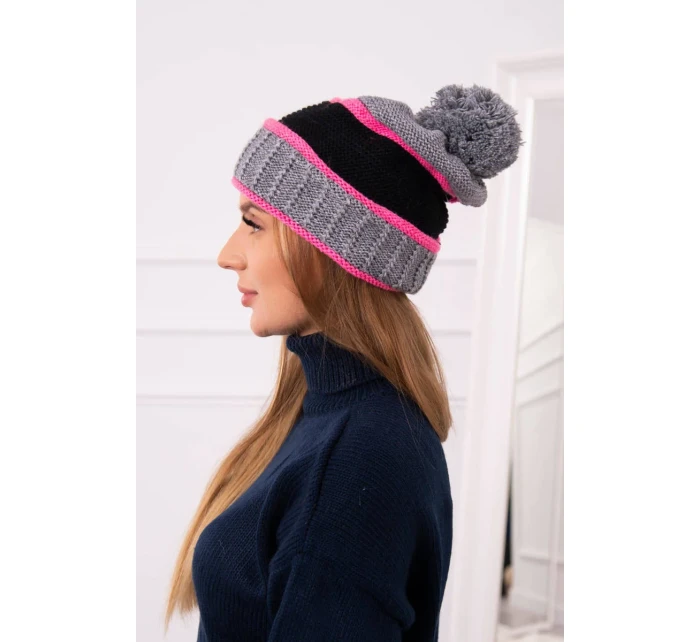 Dámská čepice Kinga K297 tmavě šedá+černá Dámská čepice Kinga K297 tmavě šedá+černá