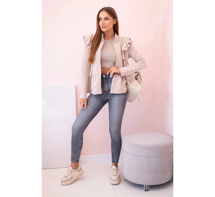 Dámský přehoz s volánky a stojáčkem béžový