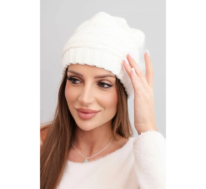 Dámská zimní čepice s klasickým žebrováním K439 ecru