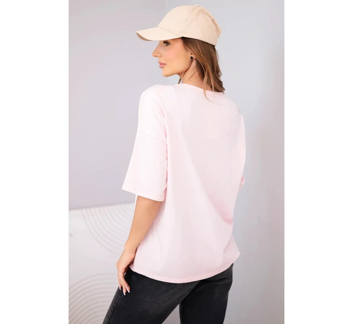Dámské bavlněné oversize tričko s krátkým rukávem a potiskem bonbónově růžová